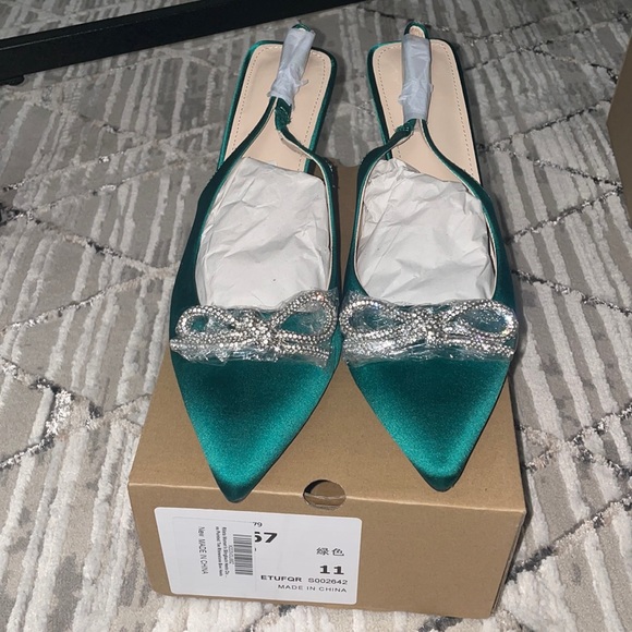 Rhinestone Bow Satin Slingback Heels - Picture 2 of 4